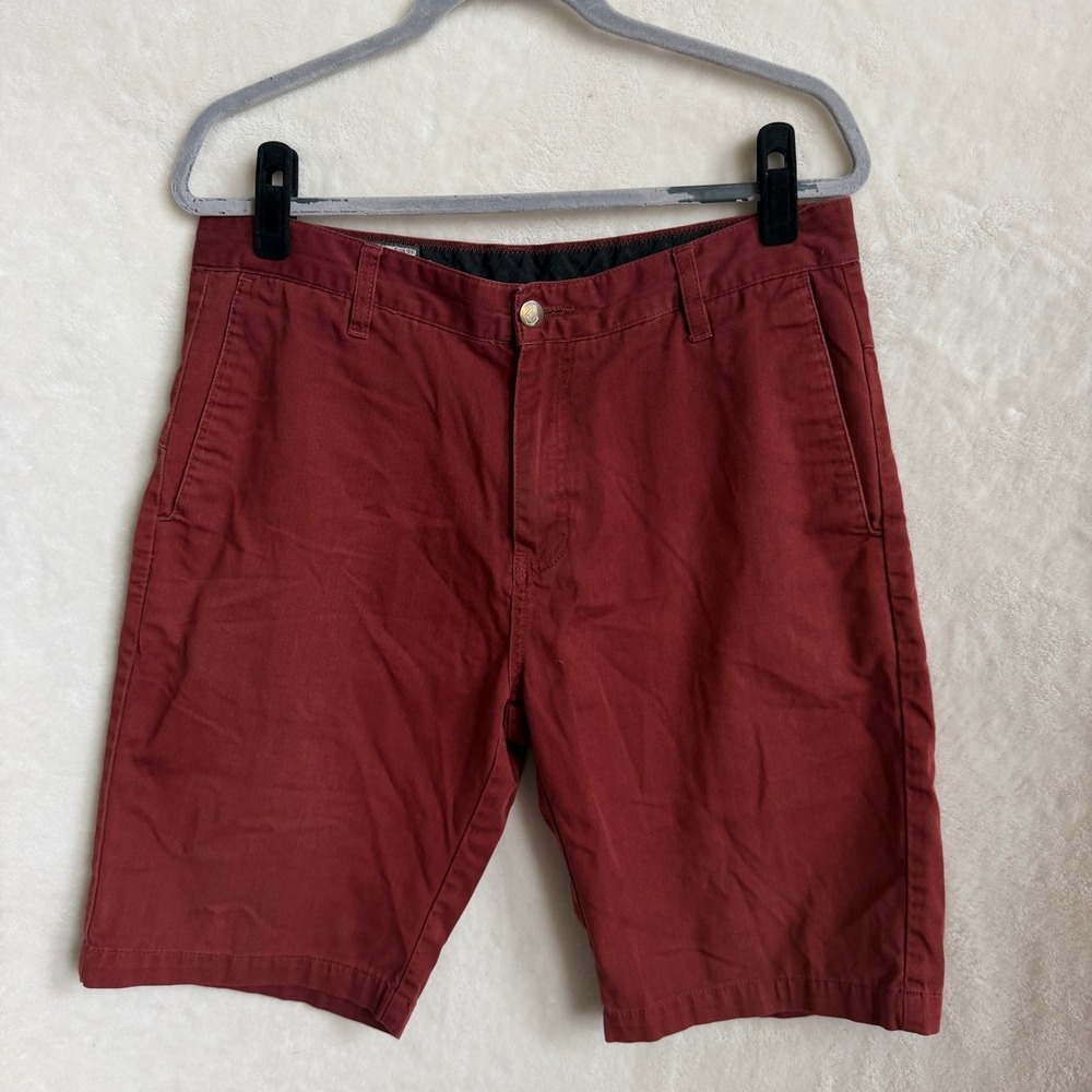 Volcom Mens Brick Red Frickin Chino Walk Shorts Zip Fly Button Size 36 Waist